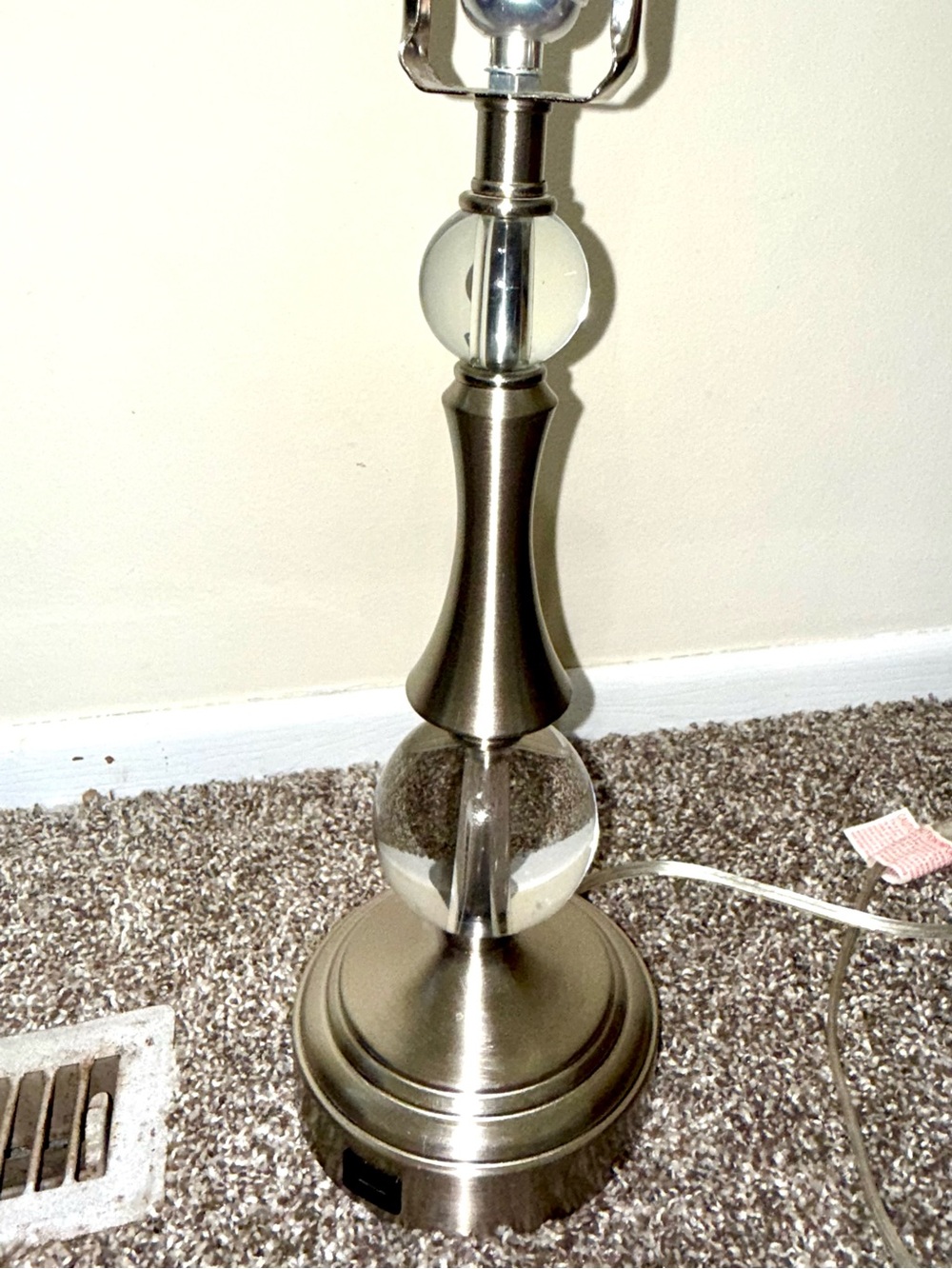 Table Lamp Brushed Silver Metal Base Clear Glass Spheres Pull Chain 16 in